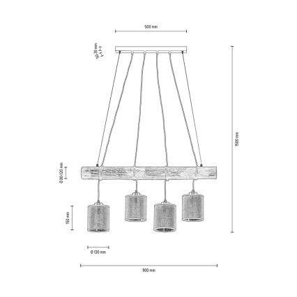 Loftlampe på ledning NEGRO 4xE27/25W/230V fyrretræ