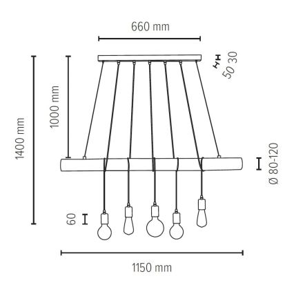 Pendel TRABO 5xE27/60W/230V - FSC-certificeret