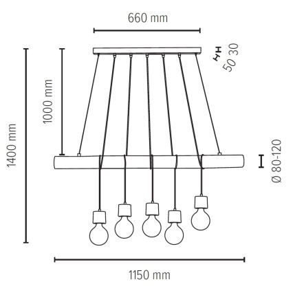 Pendel TRABO 5xE27/60W/230V fyrretræ - FSC-certificeret