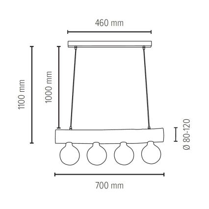 Loftlampe på kabel TRABO 4xE27/60W/230V fyrretræ