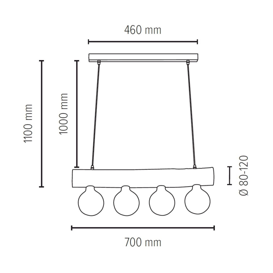 Loftlampe på kabel TRABO 4xE27/60W/230V fyrretræ