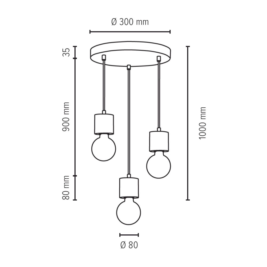 Loftlampe på kabel TRONGO 3xE27/60W/230V eg