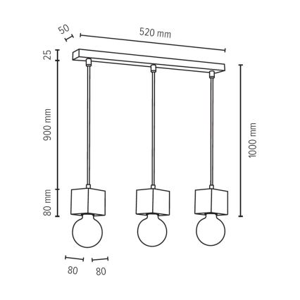 Loftlampe på ledning TRONGO ROUND 3xE27/60W/230V eg