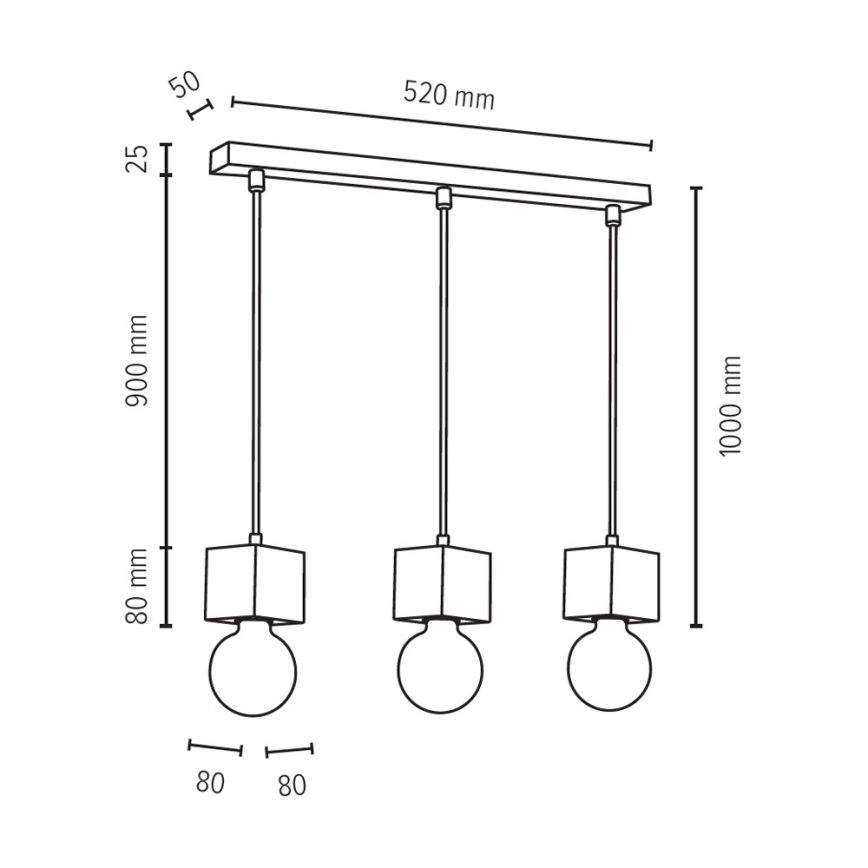 Loftlampe på ledning TRONGO ROUND 3xE27/60W/230V eg