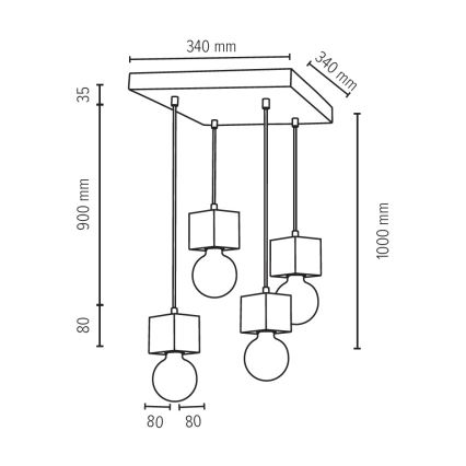 Loftlampe på kabel TRONGO 4xE27/60W/230V eg