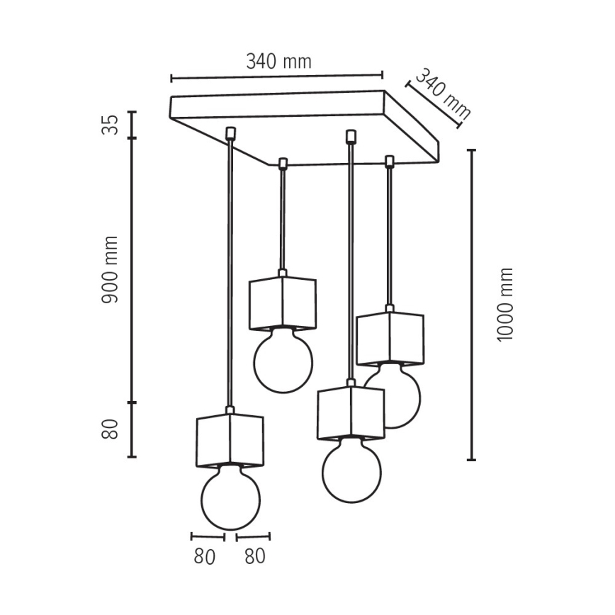 Loftlampe på kabel TRONGO 4xE27/60W/230V eg