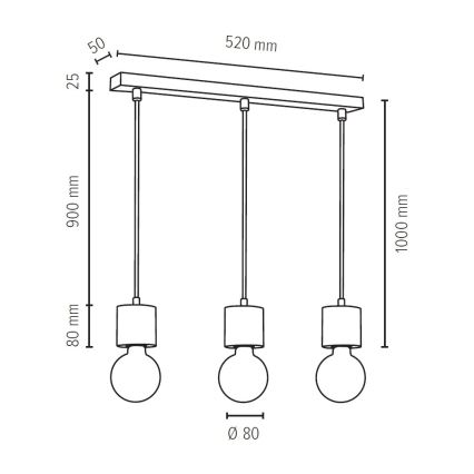 Loftlampe på ledning PINO 3xE27/60W/230V fyrretræ