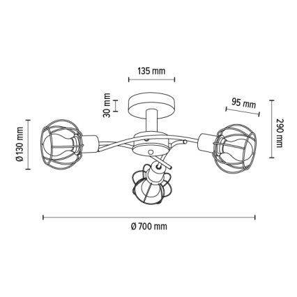 Loftlampe VIVIANE 3xE27/60W/230V egetræ - FSC-certificeret