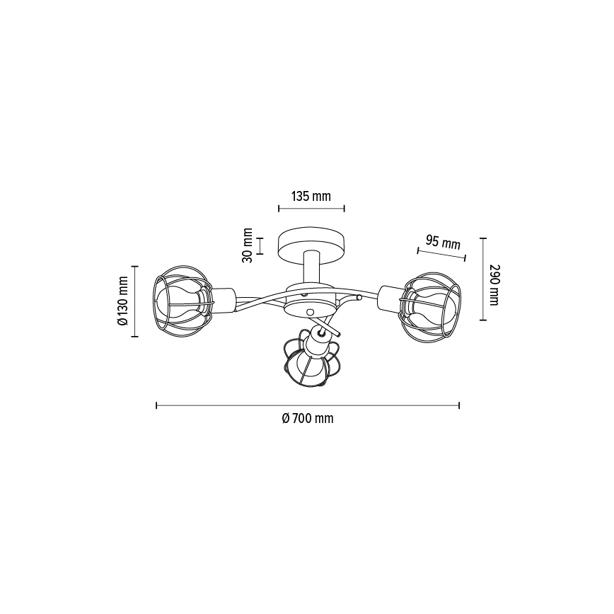 Loftlampe VIVIANE 3xE27/60W/230V egetræ - FSC-certificeret