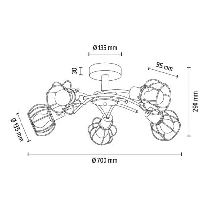 Loftlampe VIVIANE 5xE27/60W/230V egetræ - FSC-certificeret