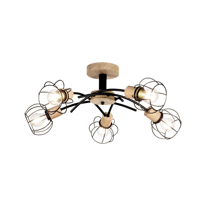 Overflademonteret loftlampe VIVIANE 5xE27/60W/230V, egetræ