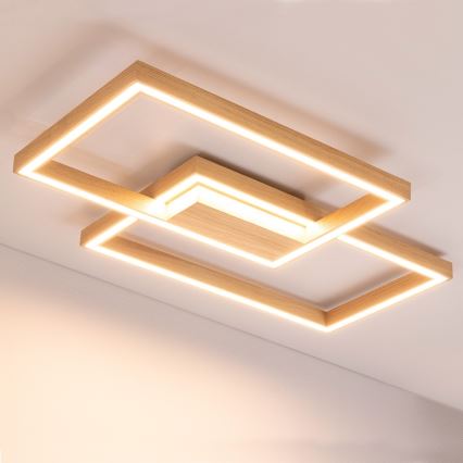 Dæmpbar LED-loftlampe RAMME LED/48W/230V, mat egetræ + fjernbetjening