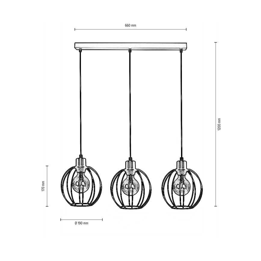 Loftlampe på ledning BERIS 3xE27/60W/230V eg