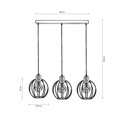 Pendel BERIS 3xE27/60W/230V - FSC-certificeret