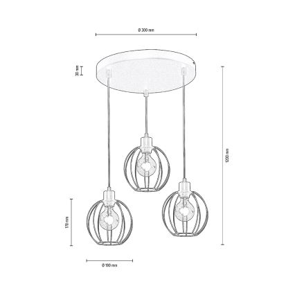 Loftlampe på ledning BERIS 3xE27/60W/230V