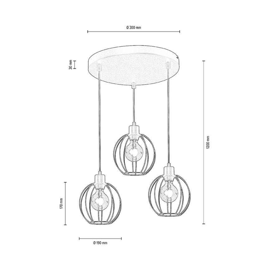 Loftlampe på ledning BERIS 3xE27/60W/230V