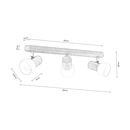 Loftspot NEL 3xE27/15W/230V fyrretræ - FSC-certificeret