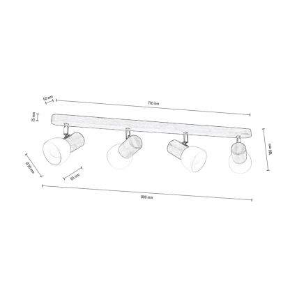 Loftspot NEL 4xE27/15W/230V fyrretræ - FSC-certificeret