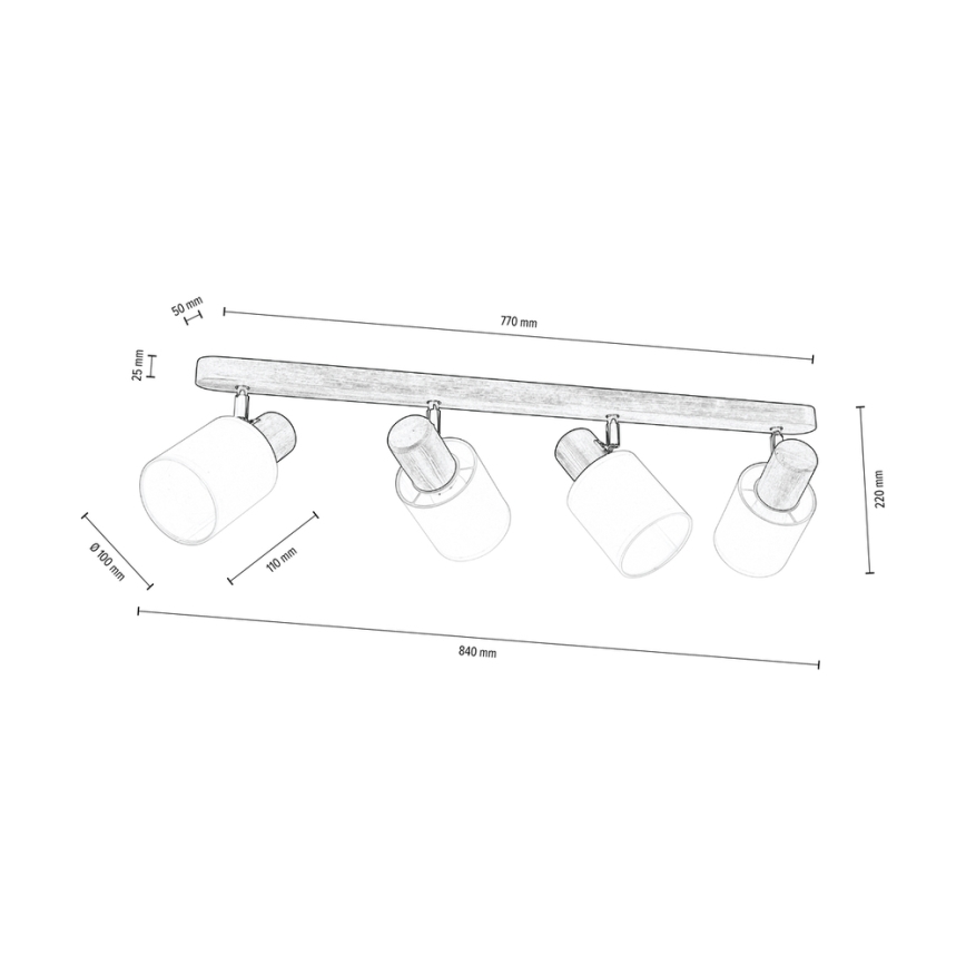 Loftspot TRENDY 4xE27/15W/230V fyrretræ - FSC-certificeret