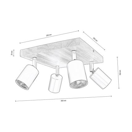 Loftspot MANARA 4xGU10/5W/230V fyrretræ - FSC-certificeret