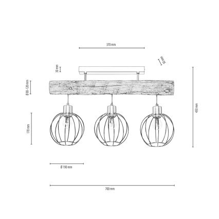 Loftlampe BERIS 3xE27/25W/230V fyrretræ - FSC-certificeret