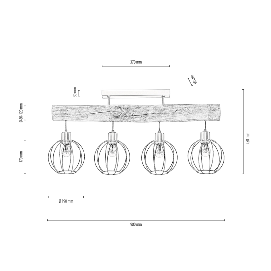 Loftlampe BERIS 4xE27/25W/230V fyrretræ - FSC-certificeret