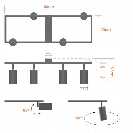 Spotarmatur 4xGU10/30W/230V hvid