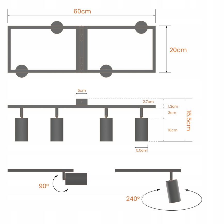 Spotarmatur 4xGU10/30W/230V hvid