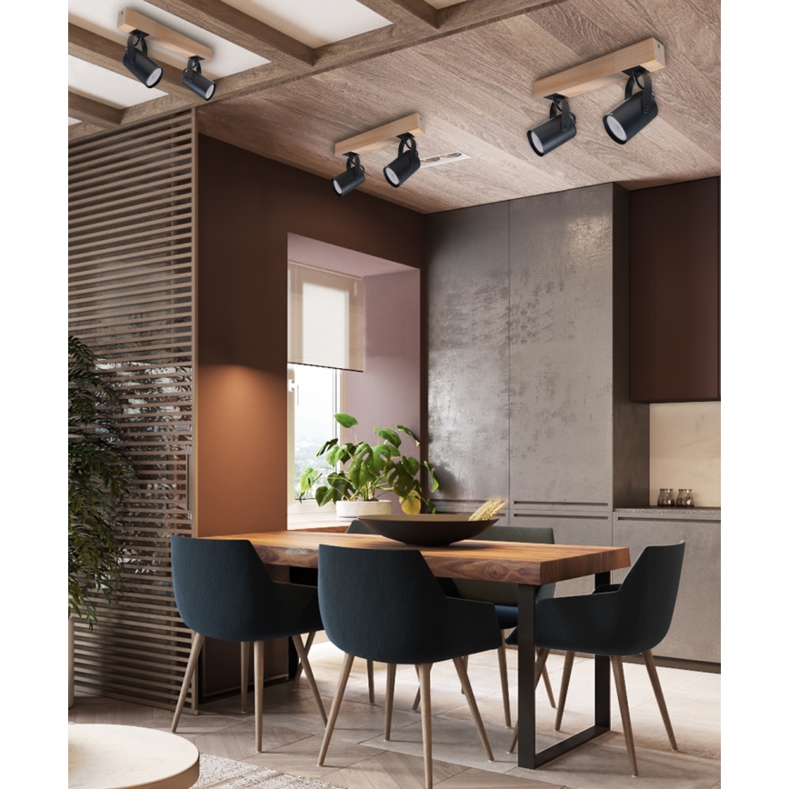 Spotlampe 2xGU10/50W/230V bøg/sort