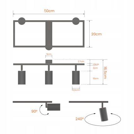 Spotlampe 3x GU10/30W/230V, hvid