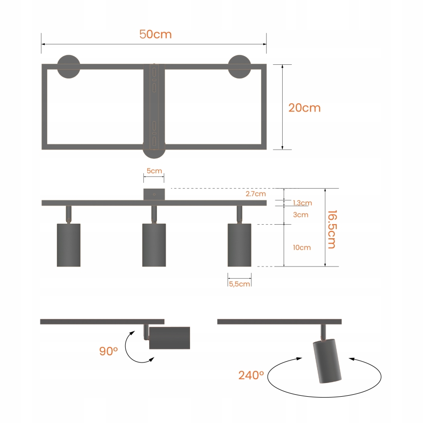 Spotlampe 3x GU10/30W/230V, hvid