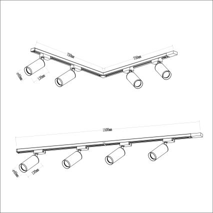 Spotlampe i skinnesystem MICA 4xGU10/10W/230V guldfarvet/sort