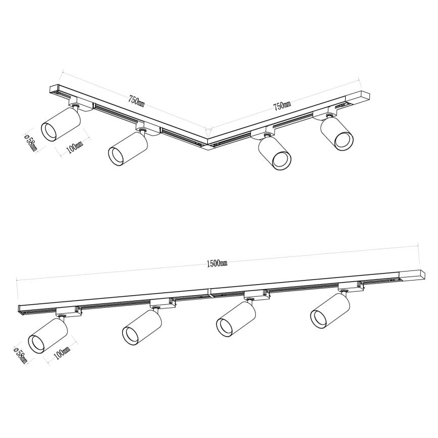 Spotlampe i skinnesystem PIPE 4xGU10/10W/230V guldfarvet/sort
