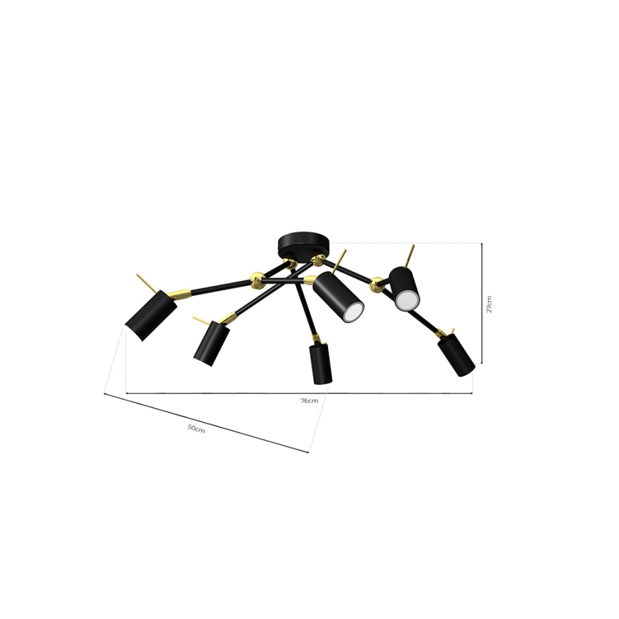 Spotlampe IRIS 6xGU10/MR11/40W/230V sort/guldfarvet