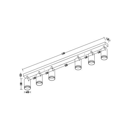 Spotlampe PIPE 6xGU10/10W/230V sort