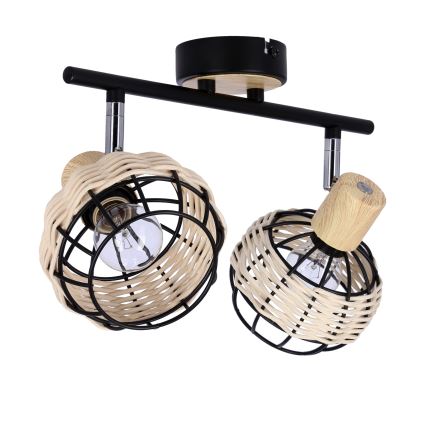 Spotlampe TAJGA 2xE14/40W/230V Rattan/sort