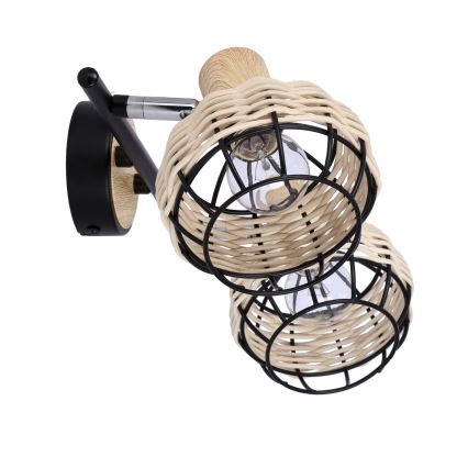 Spotlampe TAJGA 2xE14/40W/230V Rattan/sort