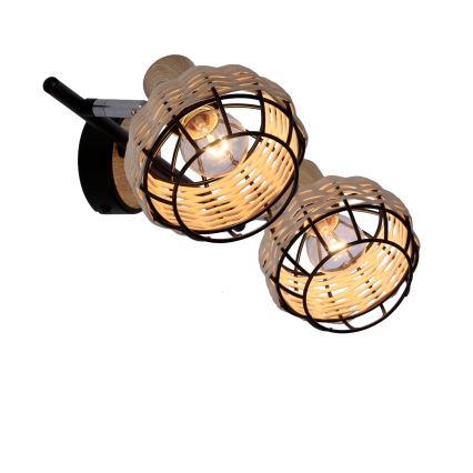 Spotlampe TAJGA 2xE14/40W/230V Rattan/sort