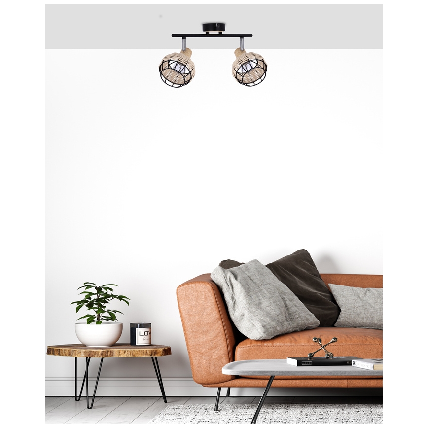 Spotlampe TAJGA 2xE14/40W/230V Rattan/sort