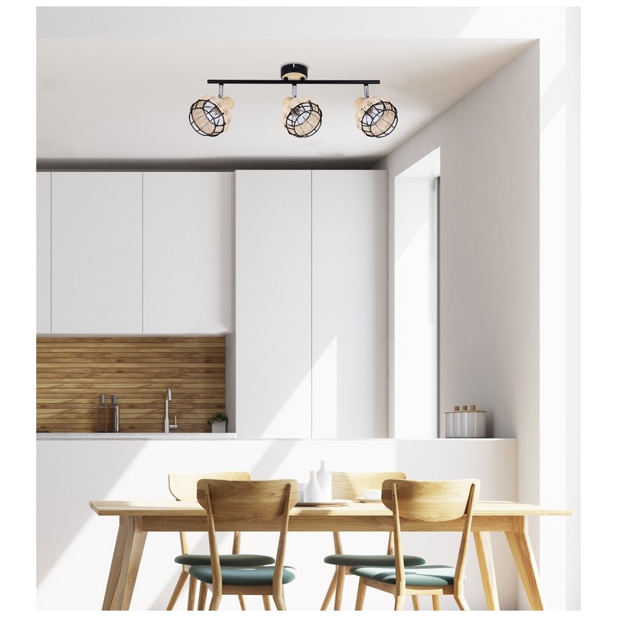 Spotlampe TAJGA 3xE14/40W/230V Rattan/sort