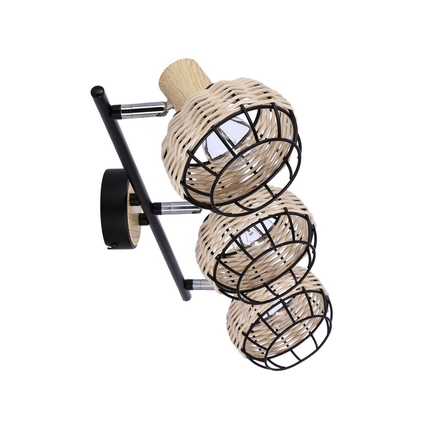 Spotlampe TAJGA 3xE14/40W/230V Rattan/sort