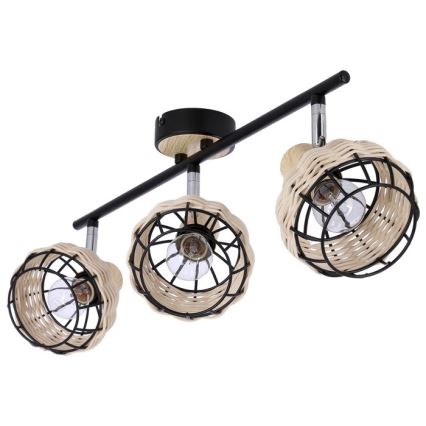 Spotlampe TAJGA 3xE14/40W/230V Rattan/sort