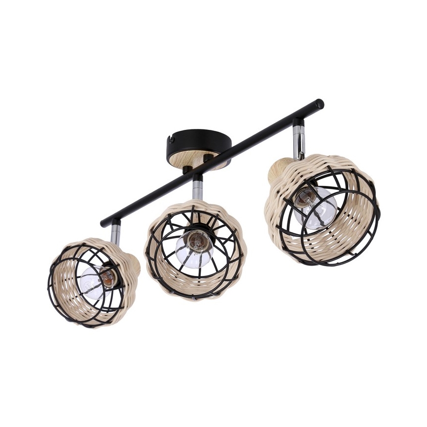 Spotlampe TAJGA 3xE14/40W/230V Rattan/sort