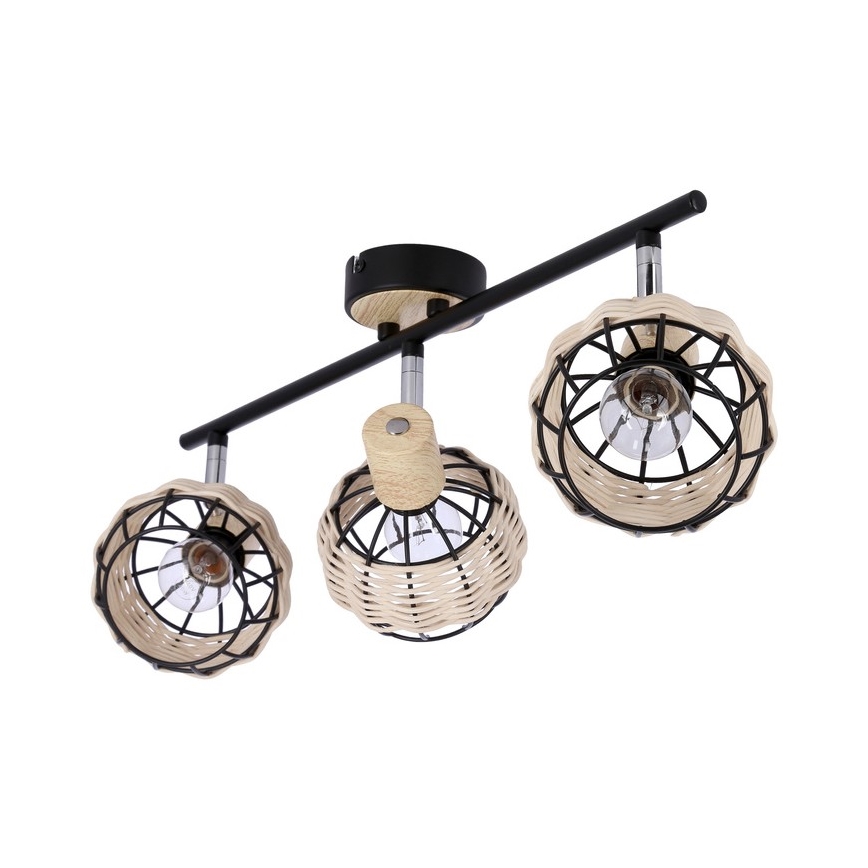 Spotlampe TAJGA 3xE14/40W/230V Rattan/sort