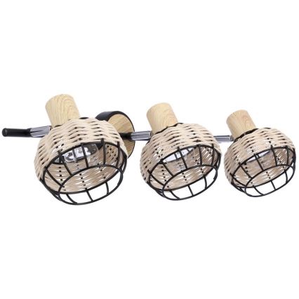Spotlampe TAJGA 3xE14/40W/230V Rattan/sort