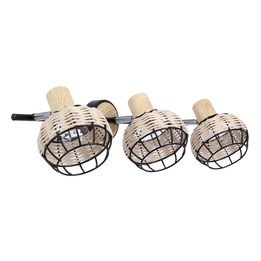 Spotlampe TAJGA 3xE14/40W/230V Rattan/sort
