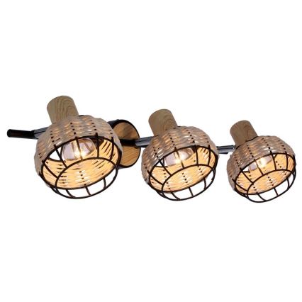 Spotlampe TAJGA 3xE14/40W/230V Rattan/sort