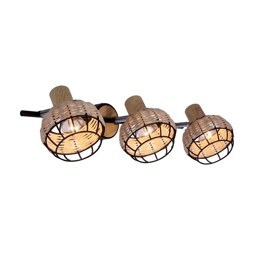 Spotlampe TAJGA 3xE14/40W/230V Rattan/sort