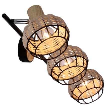 Spotlampe TAJGA 3xE14/40W/230V Rattan/sort