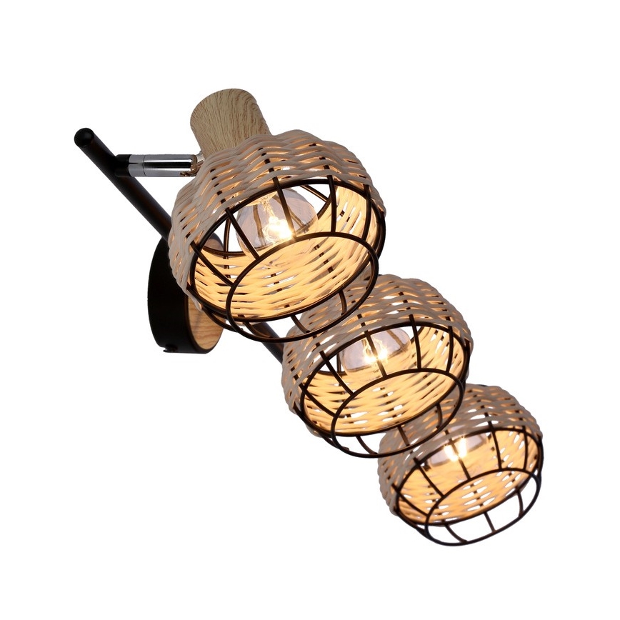 Spotlampe TAJGA 3xE14/40W/230V Rattan/sort